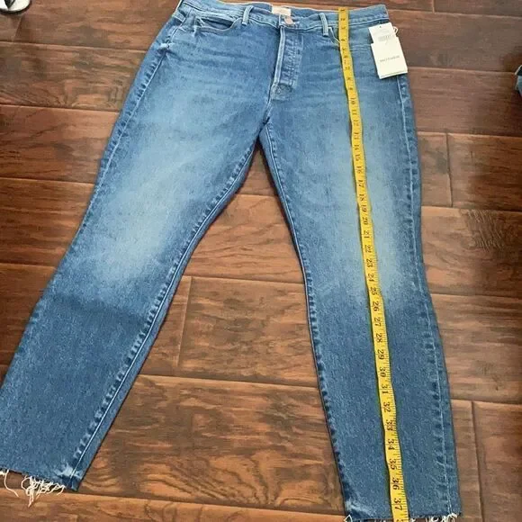 Mother The Stunner Ankle Fray Distressed Blue Denim Jeans Casual Crate Digger - Picture 7 of 16